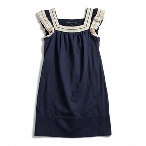 Marc by Marc Jacobs Navy Crochet Trim Ruffle Shift Cotton Dress XS Pockets